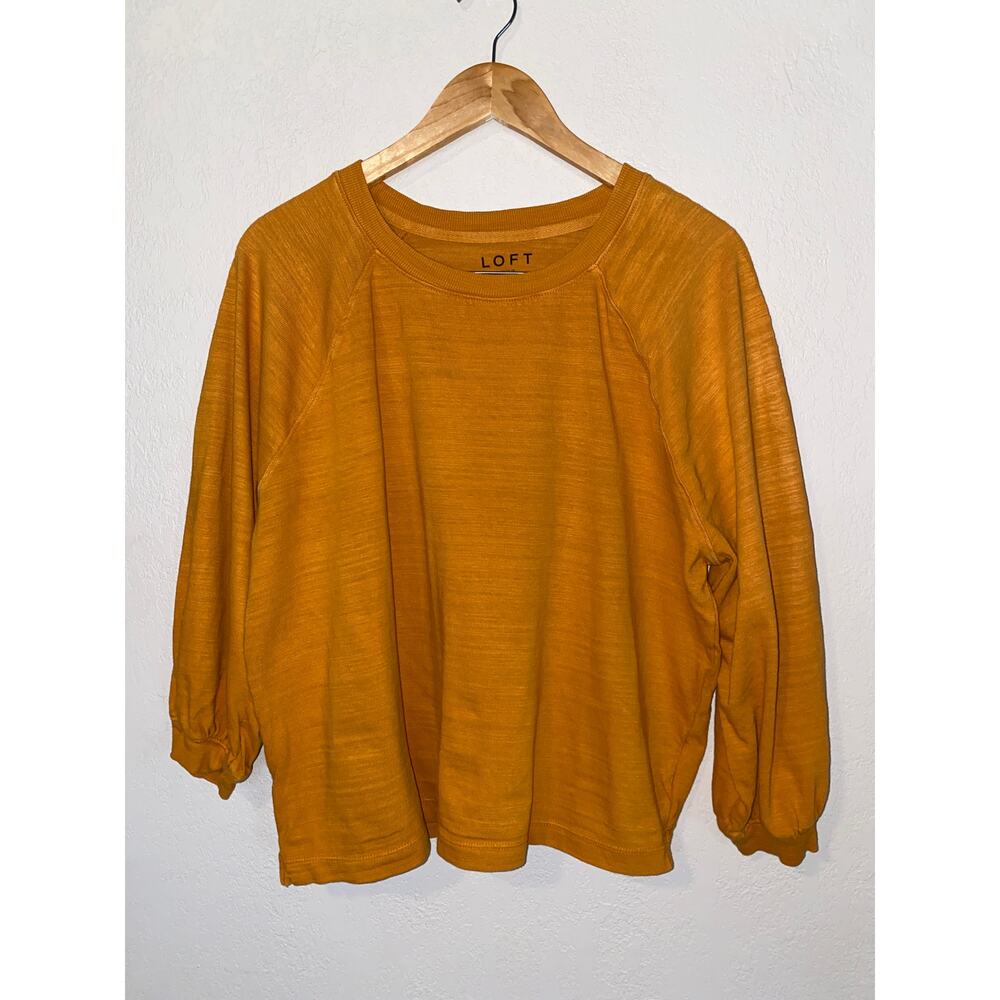 LOFT Puff Sleeve Relaxed Mustard Yellow Top SZ XL